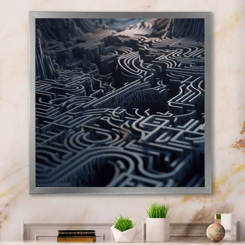 Labyrinthe bleu de l'esprit - impression, H 24 po x l 24 po x P 1 po, Cadre simple gris