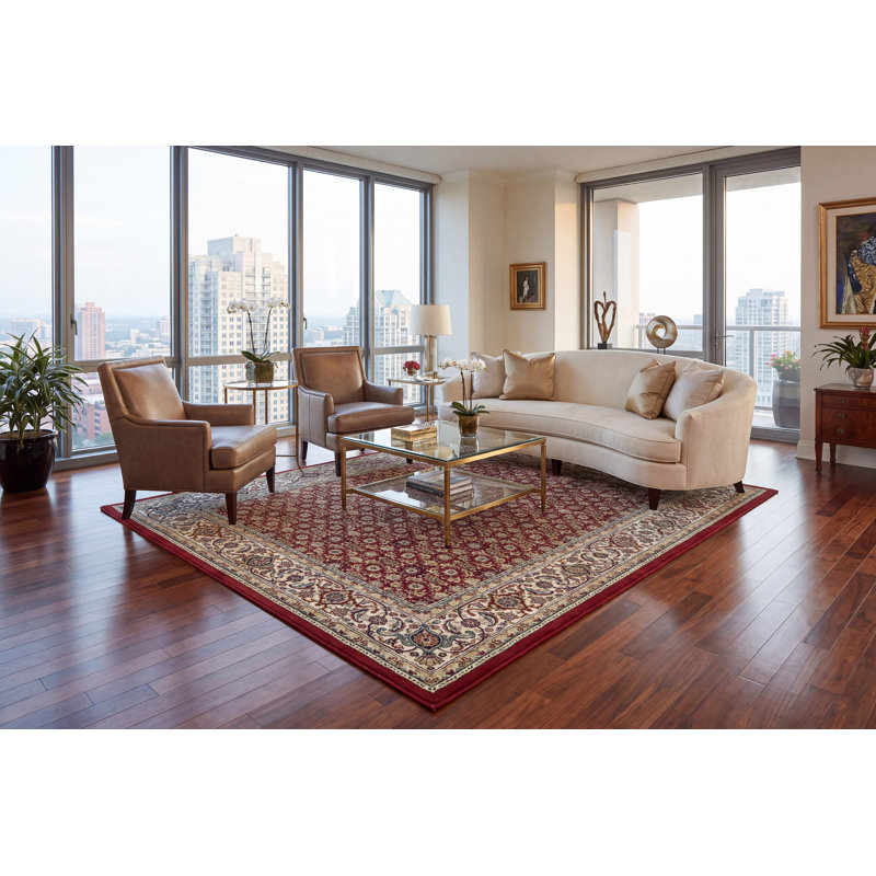 Tapis oriental rouge / ivoire Attell, Rectangle 7 pi 10 po x 11 pi 2 po