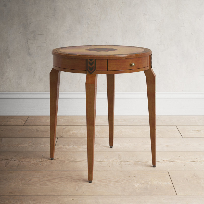 Amberwood Olive Ash Burl Round Solid Wood End Table with Storage