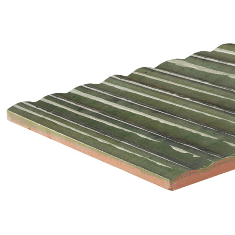 Curve Fluted 6X12 3D Glossy Ceramic Tile, Green