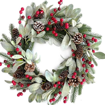 20" Christmas Wreath with Pinecone Berries Christmas Decorations Front Door Wreath for Outdoor Indoor Party Wall Table Home Decor