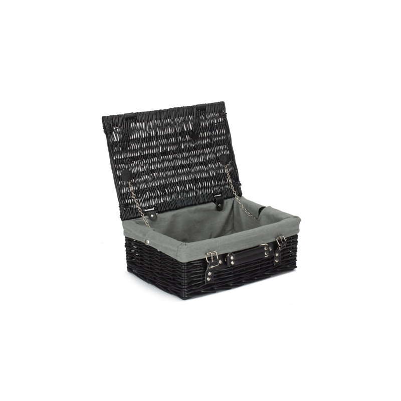 Wicker Hamper Basket with Lining, 15cm H x 36cm W x 26cm D, Black/Grey