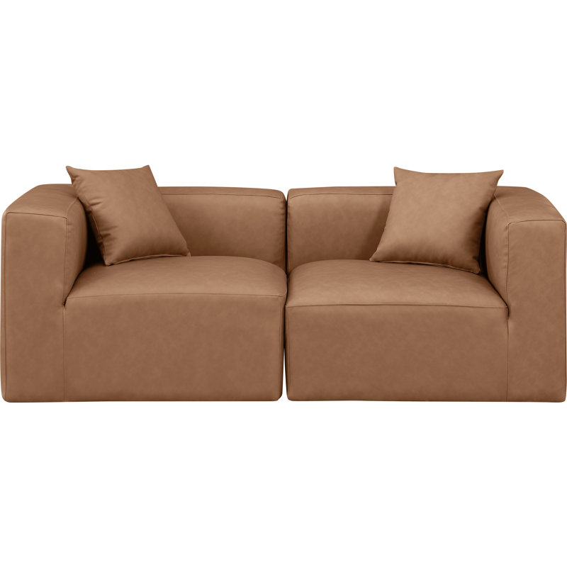 Canapé modulaire 2 pièces rembourré, Cuir brun végétalien