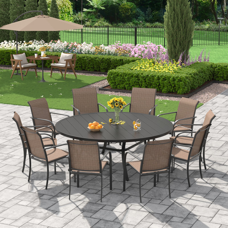 10-Person Outdoor Patio Dining Set With Stackable Chairs, Black/Brown