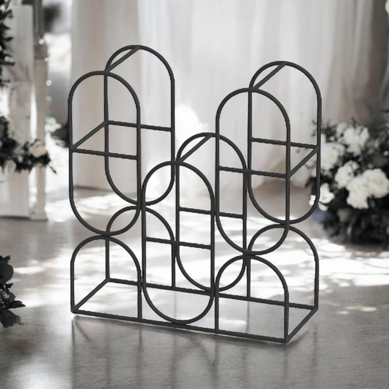Alheli 8 Bottle Wine Rack | Durable Black Cast Iron Freestanding Tabletop Storage for Kitchen and Bar Counter