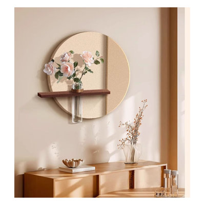 Textured Round Wall Art with Built‑in Shelf Vase for Entryway Home Decor