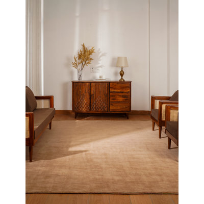 Tapis écologiques tissés à la main en laine tissée à la main - Rectangle, couleur chameau, conception unie, tapis épais antidérapants faits à la main pour salon, chambre à coucher