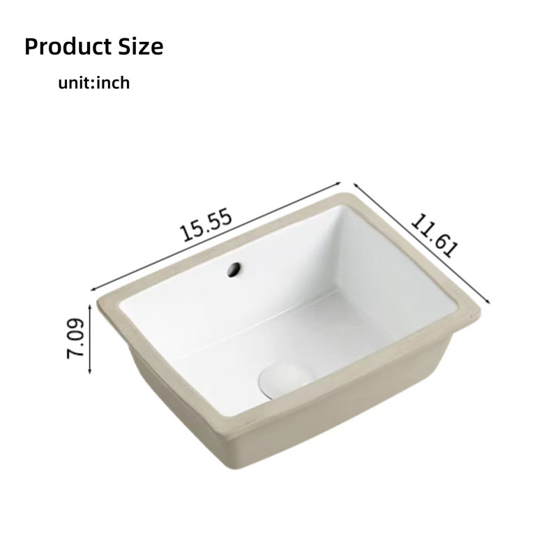 Lavabo de salle de bain rectangulaire encastré en porcelaine blanche 16 pouces