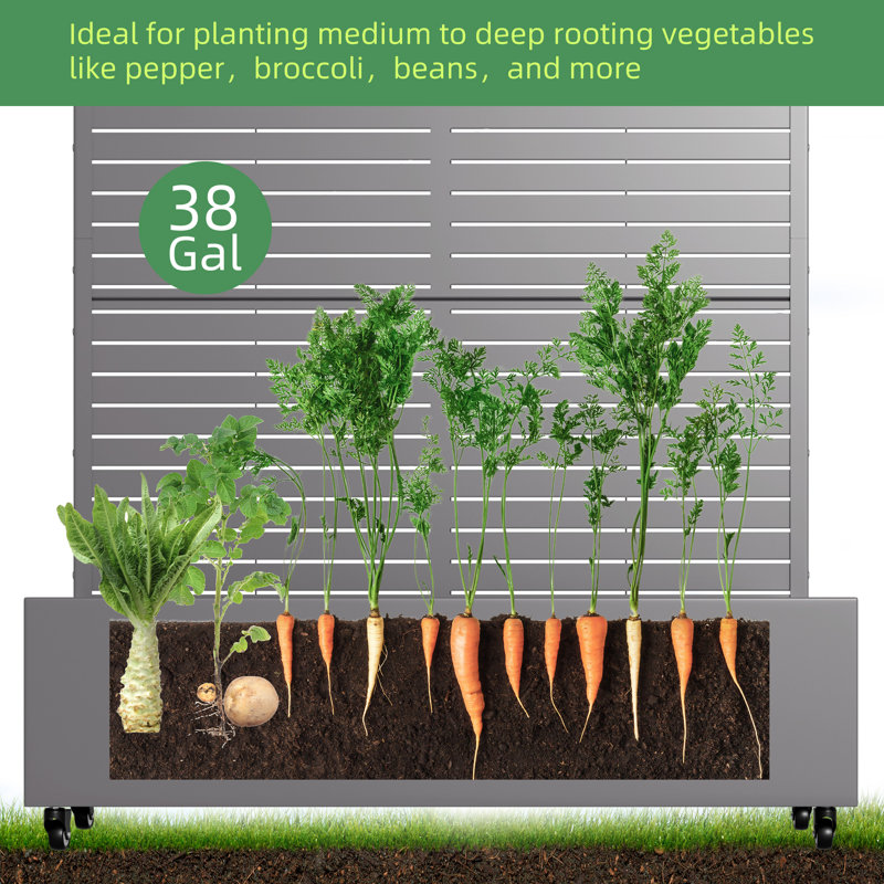 Lit de jardin en métal avec treillis et roues, H 47 po x l 47 po x P 16 po, Gris