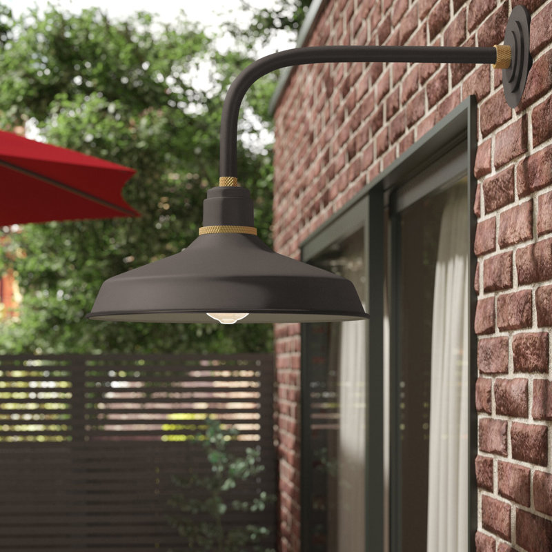 Foundry Classic Aluminum Straight Arm Outdoor Barn Light, Textured Black, 18" H x 16" W x 25.75" D