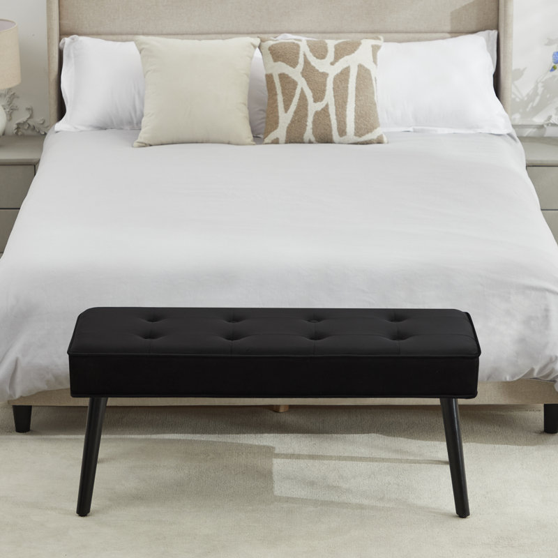 40'' Wide Modern Upholstered Tufted Entryway Bench, Black Velvet, 17.7" H x 40" W x 16.1" D