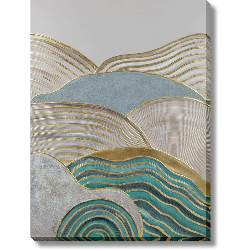 «Golden Crest Ocean Abstraction», art mural sur toile - 36 po x 48 po