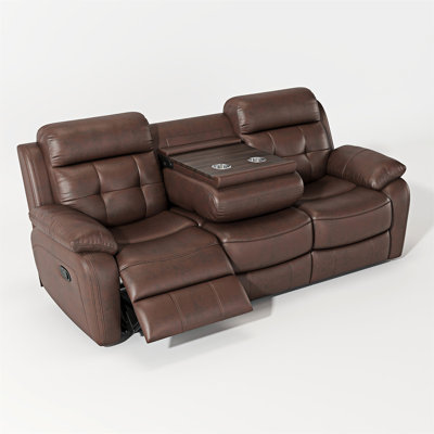 Genuine Leather Non-Power Reclining Sofa with Drop Down Table