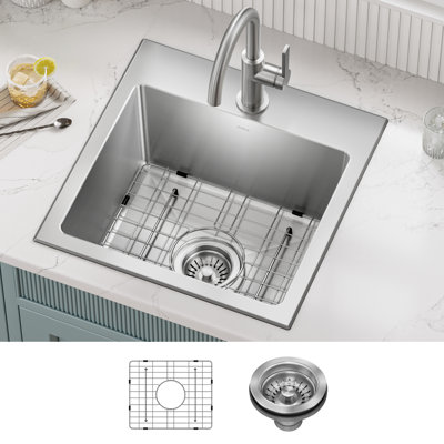 KRAUS Fairlane 18” Drop In / Top Mount Bar 18-Gauge Stainless Steel Kitchen Sink