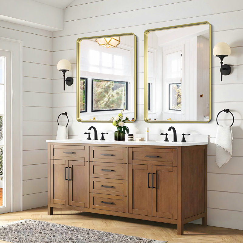 Miroir mural de salle de bain, verre trempé, coins arrondis et cadre antirouille, 36 po x 24 po