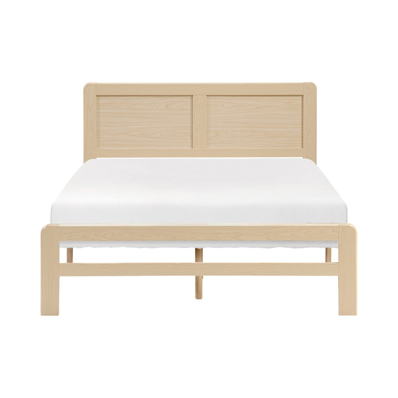 Ensemble de lit plateforme en bois avec finition lit naturel contemporain 1pc, Grand lit