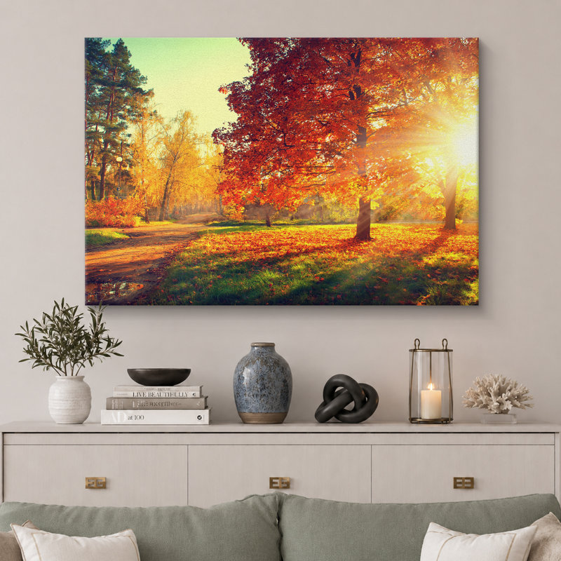 Reproduction d'art sur toile, paysage d'automne, H 24 po x l 36 po, Toile tendue, Sans cadre