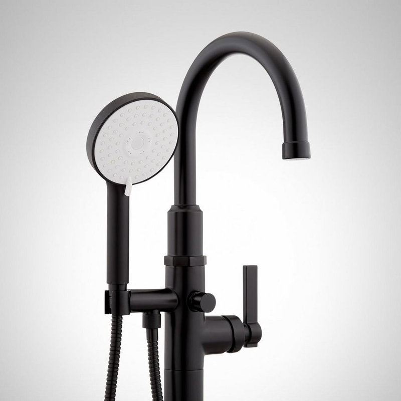 Greyfield Single Handle Floor Mounted Freestanding Tub Filler, Matte Black