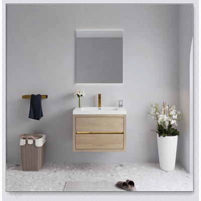 Meuble-lavabo mural avec lavabo, armoire de rangement flottante, comptoir en résine de pierre et tiroirs à fermeture en douceur pour une fonctionnalité améliorée