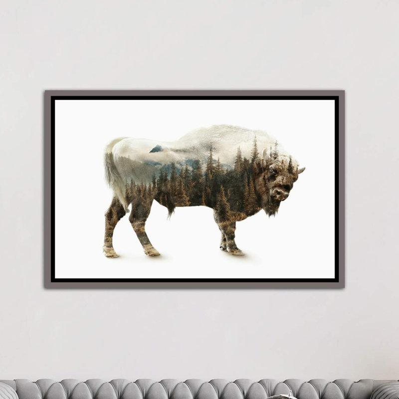 « bison » par riza peker-impression sur image, Toile encadrée de bois rustique foncé, H 40 po x l 60 po x P 1,5 po