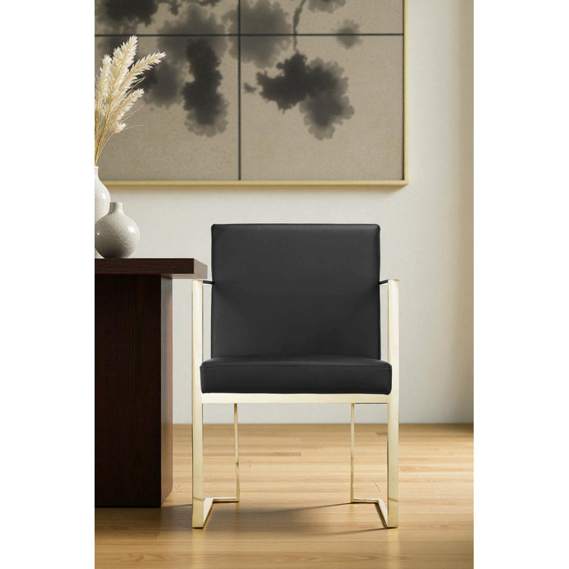 Dexter 18.5'' H Faux Leather Upholstered Armchair, Black Faux Leather, Gold