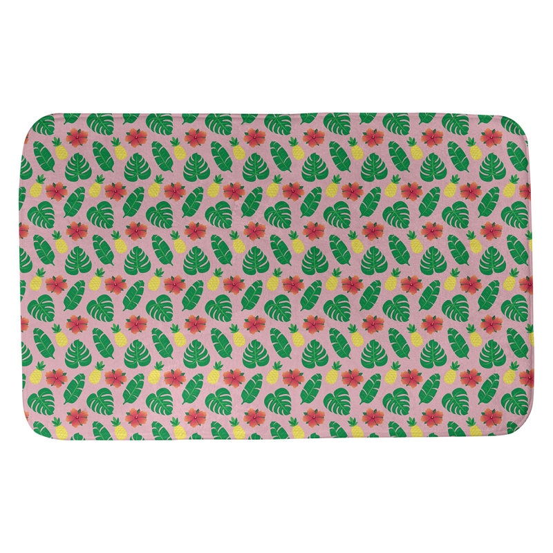 Tapis de salle de bain tropical Avicia, l 21 po x L 34 po, Vert / jaune / pêche clair