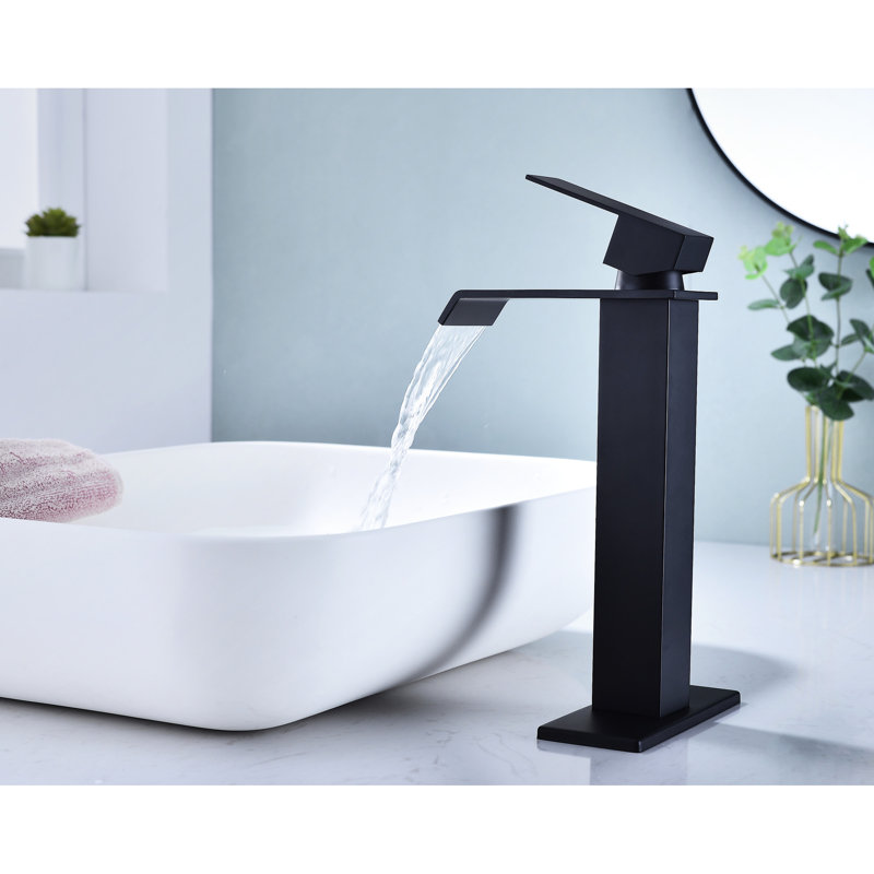 Single Handle, Waterfall - Style, Bathroom Sink Faucet, Pop Up Drain, Non Overflow Sinks, , Stainless Steel, Matte Black, Rust, Corrosion, Gentle Water Flow, Simple Installation Faucet With Spout