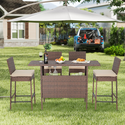Rattan Bar Stools Set of 4, Armless Patio Wicker Barstools with Cushions, All Weather Outdoor Bar Stools for Pool, Lawn, Gazebo, Backyard, Y