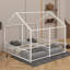 Lit de plancher en forme de maison, structure de lit plateforme double en métal avec rails