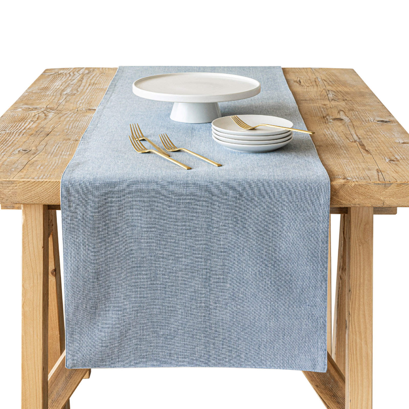 Over&Back Woven Chambray Table Runner, Blue, 18" W x 108" L