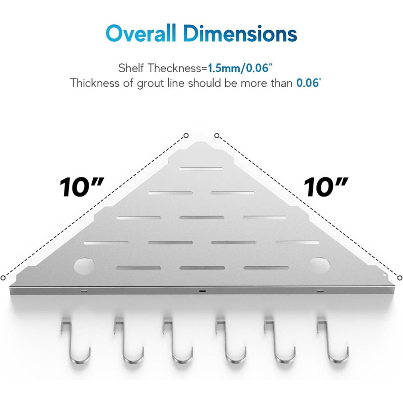 Recessed Corner Shower Shelves 2-Pack, 304 Stainless Steel Grout-In Bathroom Storage With Hooks For Tiled Wall, Rust-Resistant Design