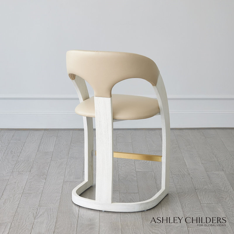 Antique Leather Delia Stool, Counter Stool (26.5" Seat Height), Beige/White