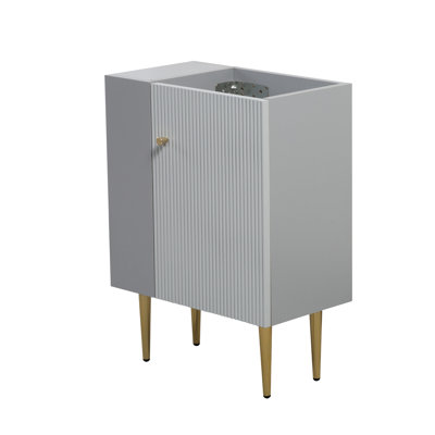 21.6" Vanity Base, Open Shelf On Left, Grey Shade, Solid Wood And Construction, Ceramic Basin, Soft-Close Doors, Waterproof Exterior Coating, Golden Legs Matt Base With Left Storage, Cabinet, For