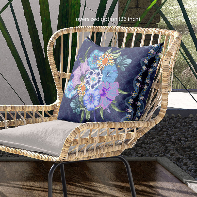 Housse de coussin en polyester pour l'intérieur et l'extérieur, 26 po x 26 po, Indigo / jaune / bleu foncé