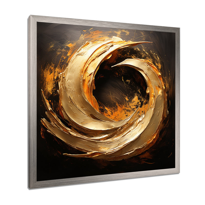 «Spiral Vintage Gold», peinture sur toile abstraite, H 16 po x l 16 po x P 1 po, Cadre simple gris