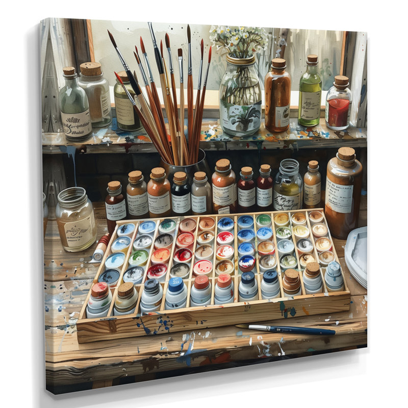 Pots de peinture orange et gris III - Boho Pottery Decor, Toile tendue, H 16 po x l 16 po