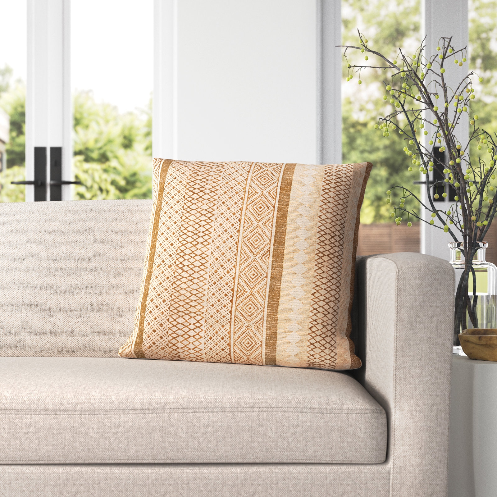 Zetta Geometric Cotton Throw Pillow, 22" x 22", Pillow Cover Only - No Insert, Light Beige/Tan