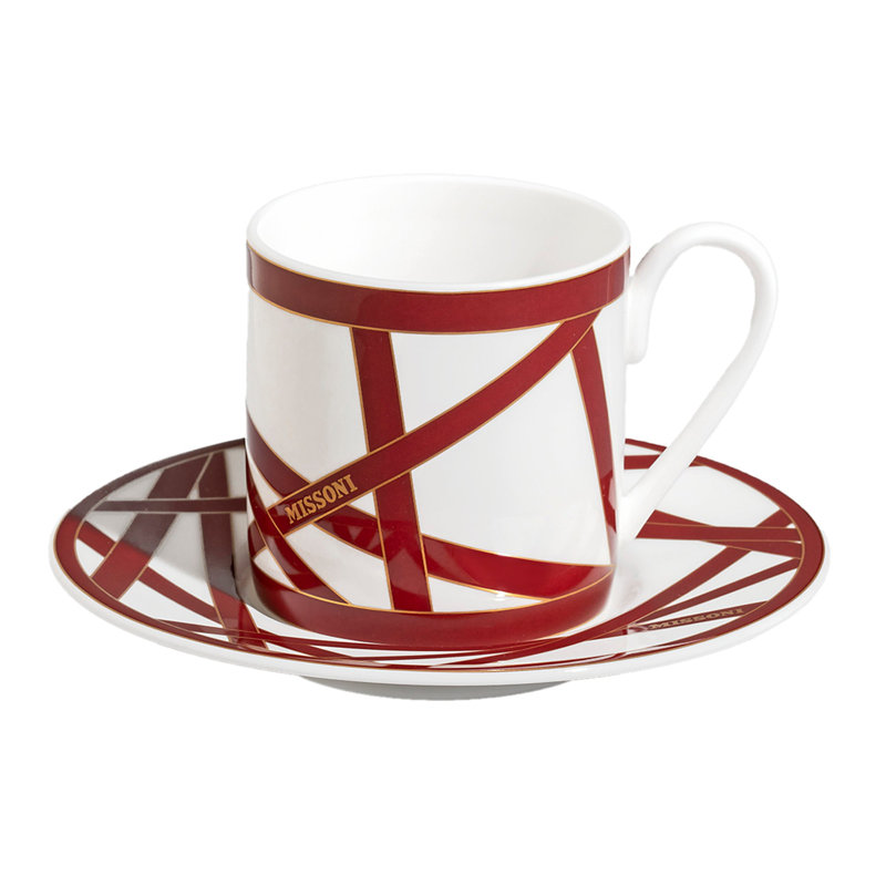 Missoni Coffee Cup & Saucer Nastri  Diam. 2.3", H 2.5", Cap. 4 Oz, Saucer Diam. 4.75", 1, Red