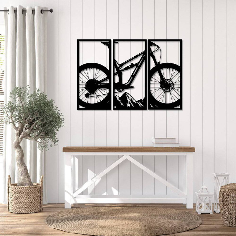 Mountain Bike 3 Piece Metal Wall Art - Cycling Sports Decor Set - Adventure Outdoor Wall Hanging - Mountain Biking Silhouette Design - Rustic Industrial Metal Sculpture - Modern Home Gym Garage Decor - Statement Art Pieces