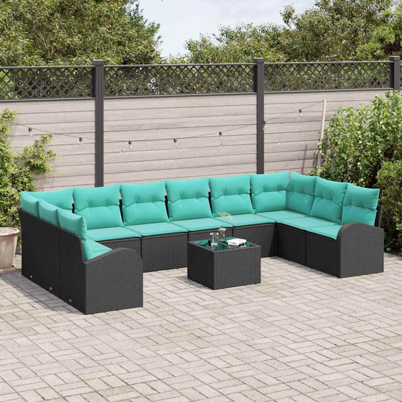 Ensemble de canapé de jardin avec coussin Vidaxl 11 pièces noir et turquoise