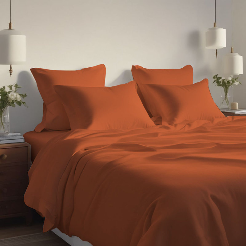 Queen Autumn Orange Bamboo Microfiber 6-Piece Deep Pocket Sheet Set