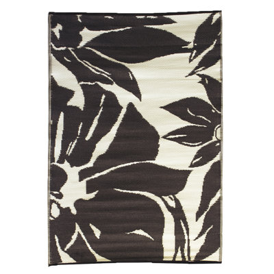 Tapis d'extérieur à motif floral abstrait Adren 6 x 9 pi noir / taupe Adren