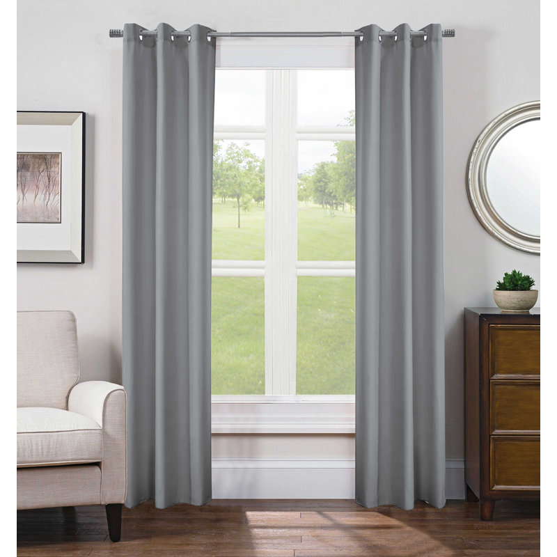 Paire de rideaux unis semi-transparents avec œillets, gris
