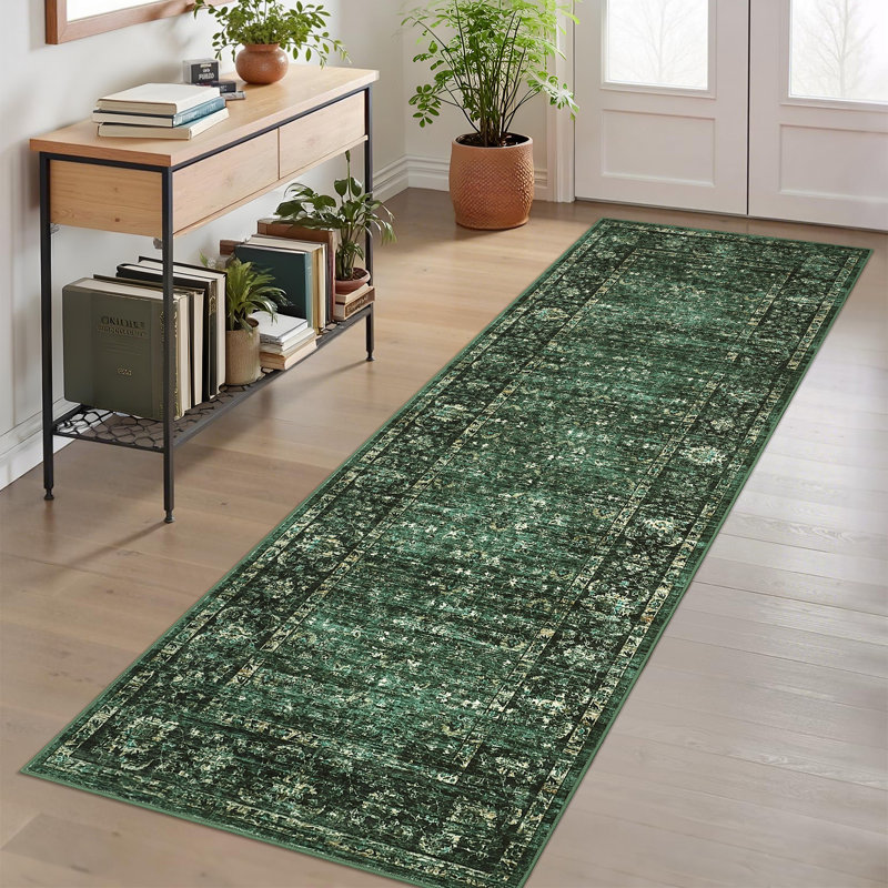 Machine Washable Area Rugs for Living Room, Floral Rugs Oriental Vintage Rugs Distressed Non Slip Stain Resistant Soft Low Pile Carpet for Bedroom Dining Room Nursery Kids Room