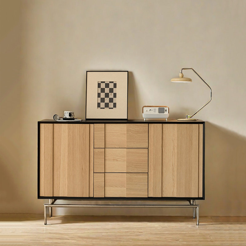 Premium Practical Sideboard Cabinet, Burly Wood/Black/Silver, 33.1" H x 47.2" W x 15.7" D