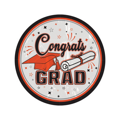 Orange Congrats Grad Paper Plates, 7", 18 Plates/Package