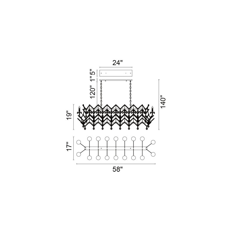 Luminaire suspendu linéaire pour îlot de cuisine 24 lumières Calvin, Marron foncé