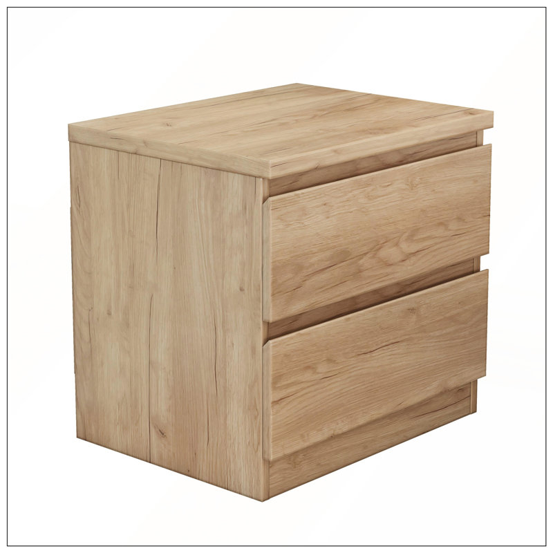 Table de chevet naturelle avec 2 tiroirs, plaque supérieure épaisse pour plus de durabilité et rangement pour la chambre à coucher et le salon