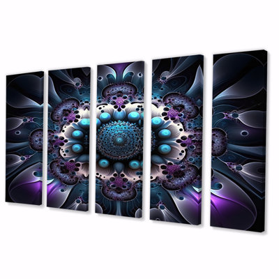 Mandala céleste en mauve et bleu mystérieux - reproduction d'art sur toile - 5 panneaux égaux