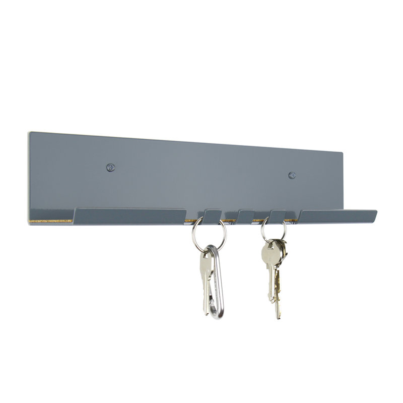 Gray Metal Wall Organizer with Key Hooks